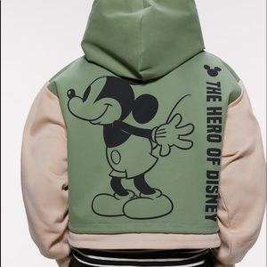 Zara Green and Beige Mickey Graphic Hoodie